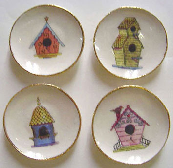 Dollhouse Miniature Small Bird House Platter 4Pcs.